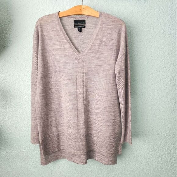 Cynthia Rowley sweater extra fine Marino wool tunic length v neck sweater - Picture 1 of 12